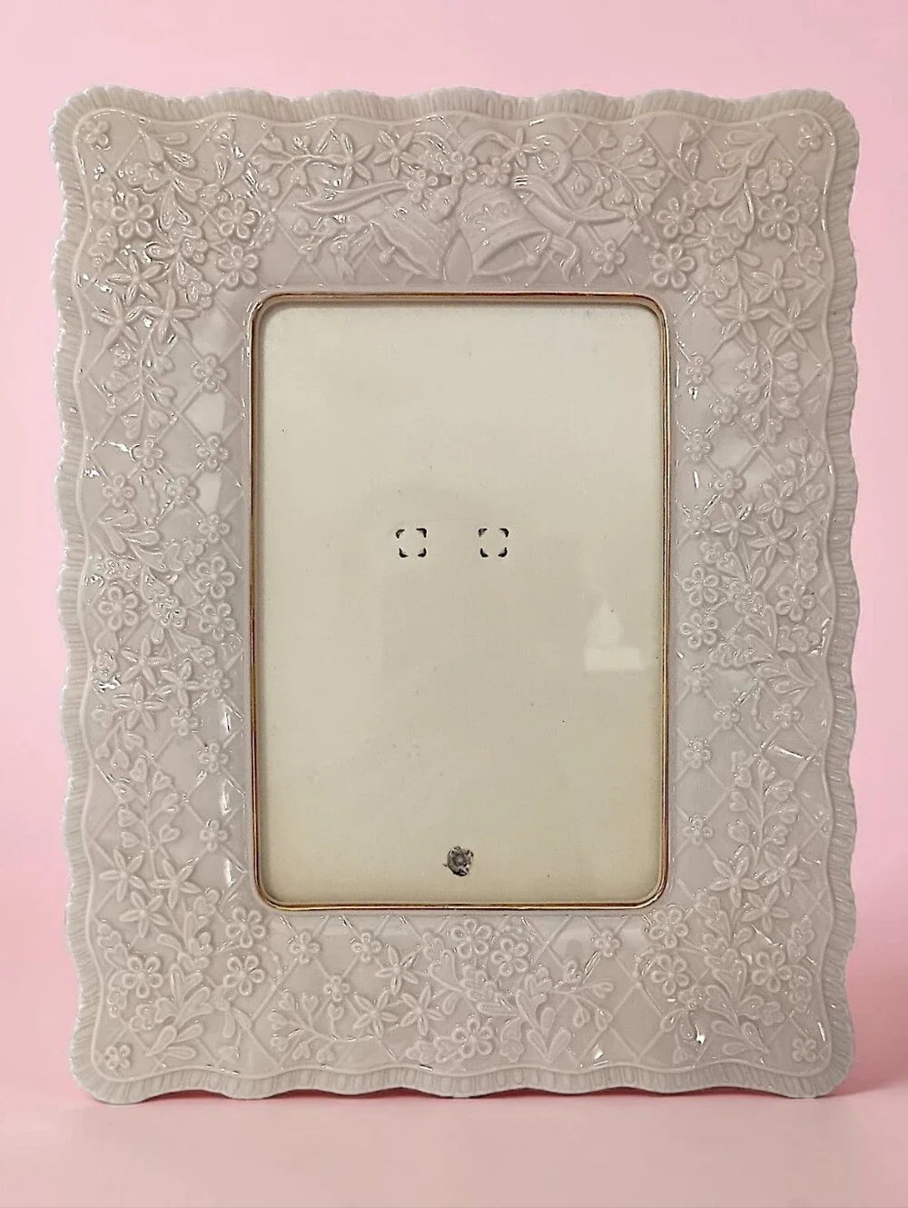 Lenox Porcelain Photo Picture‎ Frame Wedding Promises 5x7 Floral Vintage Bridal